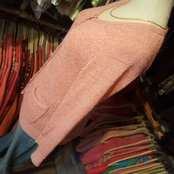 VILLAGER  ♡ Gorgeous Vintage Soft Pink 3/4 Length Button Down Cardigan Sweater S - Picture 5 of 14